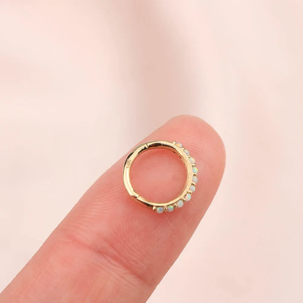 14K Solid Gold Daith Earring Side Opal 16G Hinged Segment Hoop Rings