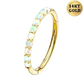 14K Solid Gold Daith Earring Side Opal 16G Hinged Segment Hoop Rings