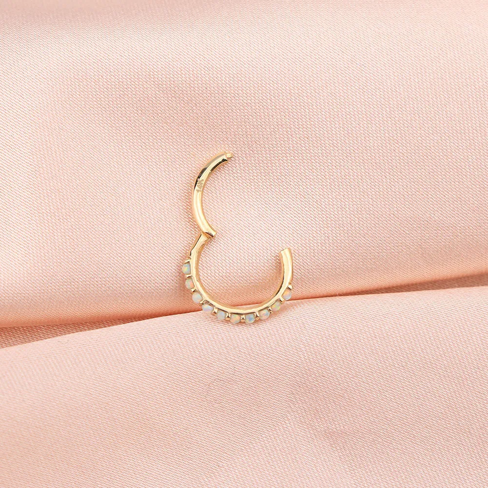 14K Solid Gold Daith Earring Side Opal 16G Hinged Segment Hoop Rings