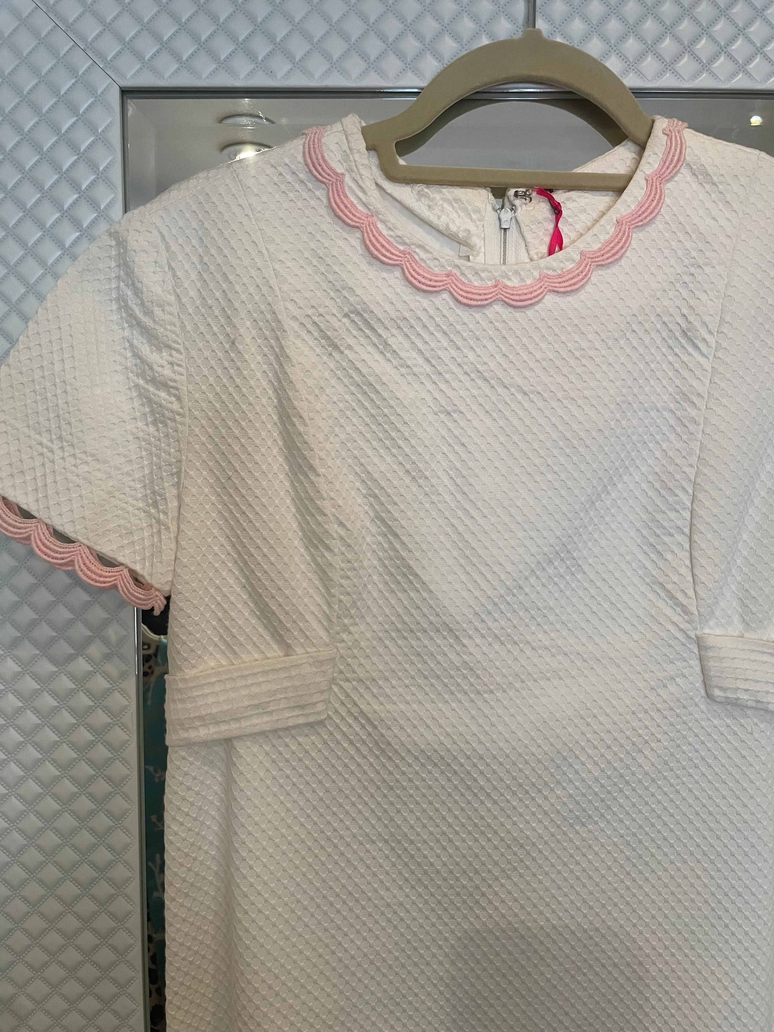 1970's White Pique Cotton, Short-sleeved Dress