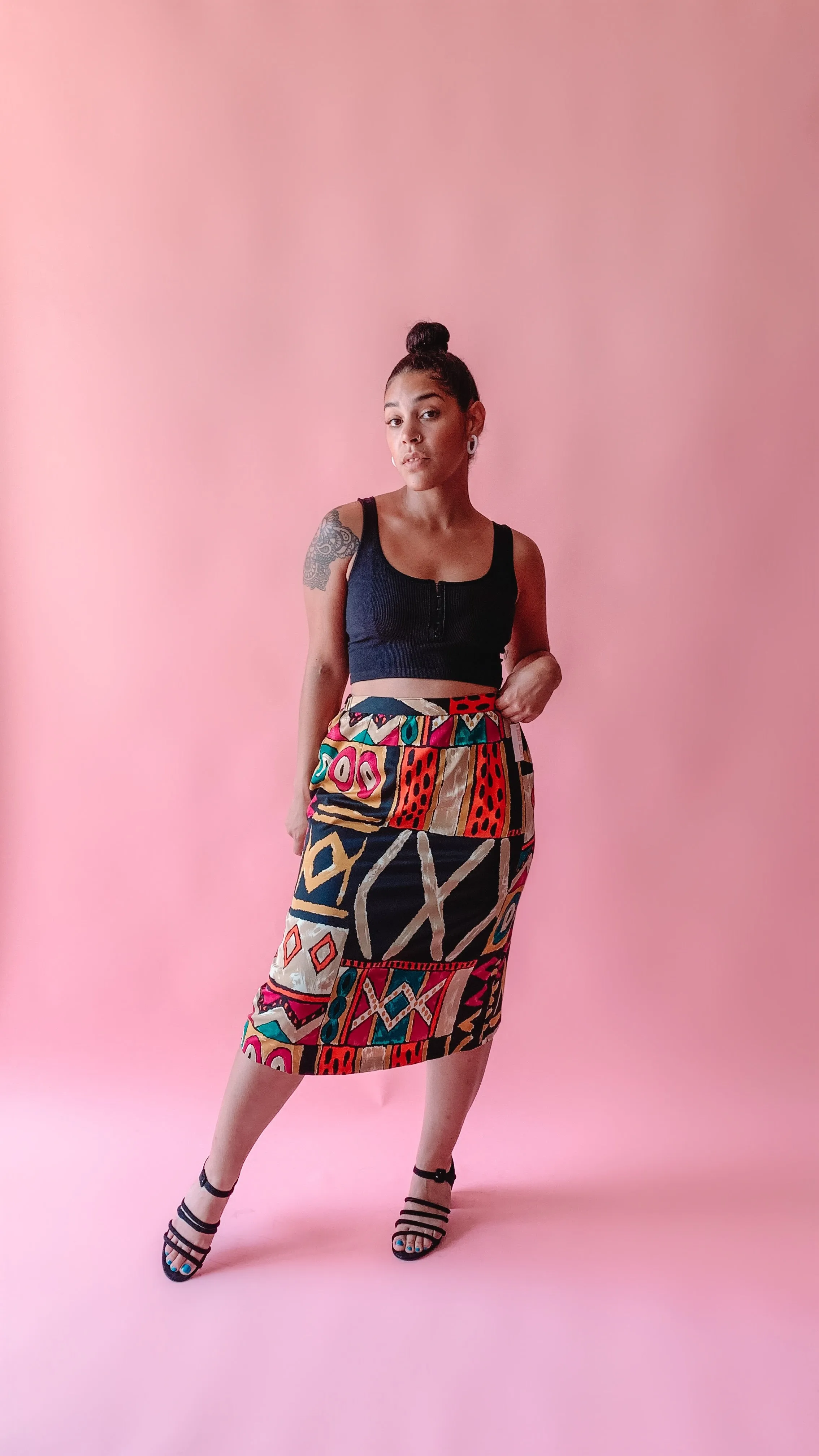 1980s Multicolored geometric shift skirt, sz. M