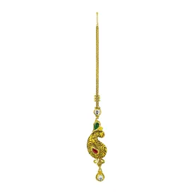 22K Antique Gold Tikka W/ Emerald, Ruby, & Kundan