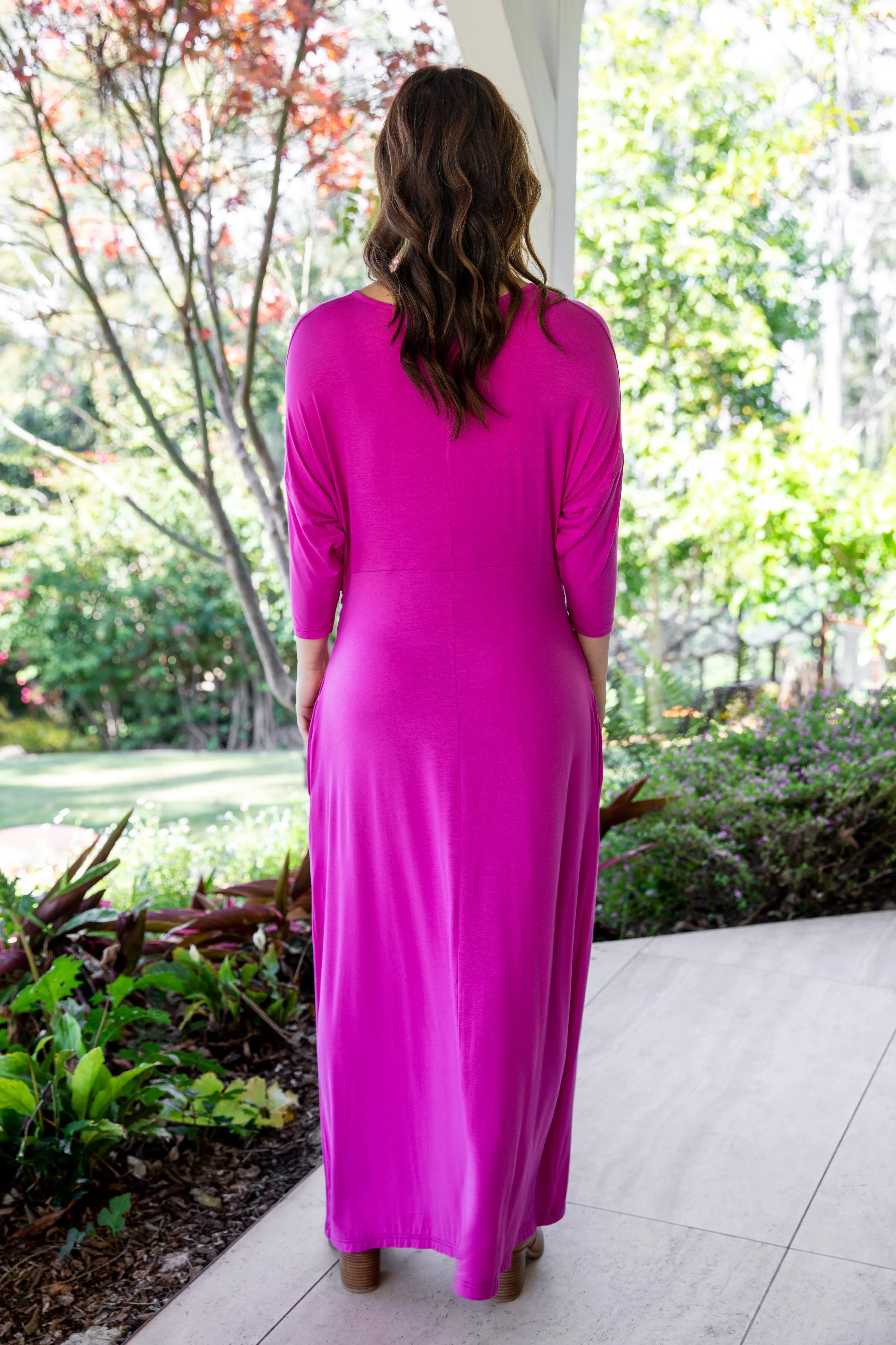 3/4 Sleeve Eden Maxi Dress in Plum Pink