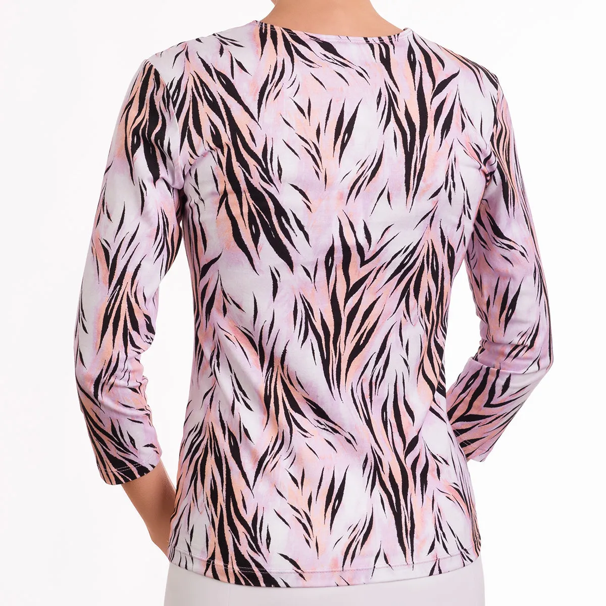 3/4 Sleeve Knit Tee in Pink Wispy Tiger