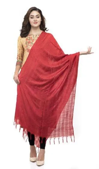 A R Silk Women's Cotton Self Design Red Regular Dupatta