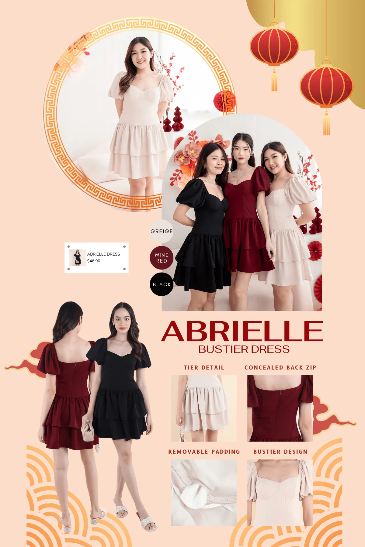 ABRIELLE BUSTIER DRESS IN WINE RED