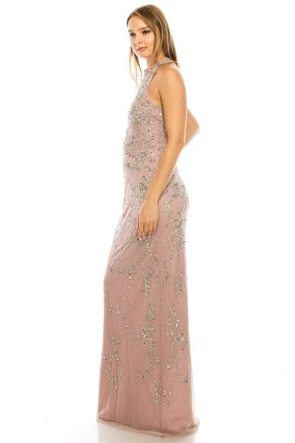 Elegant Adrianna Papell Halter Neck Evening Gown AP1E204944