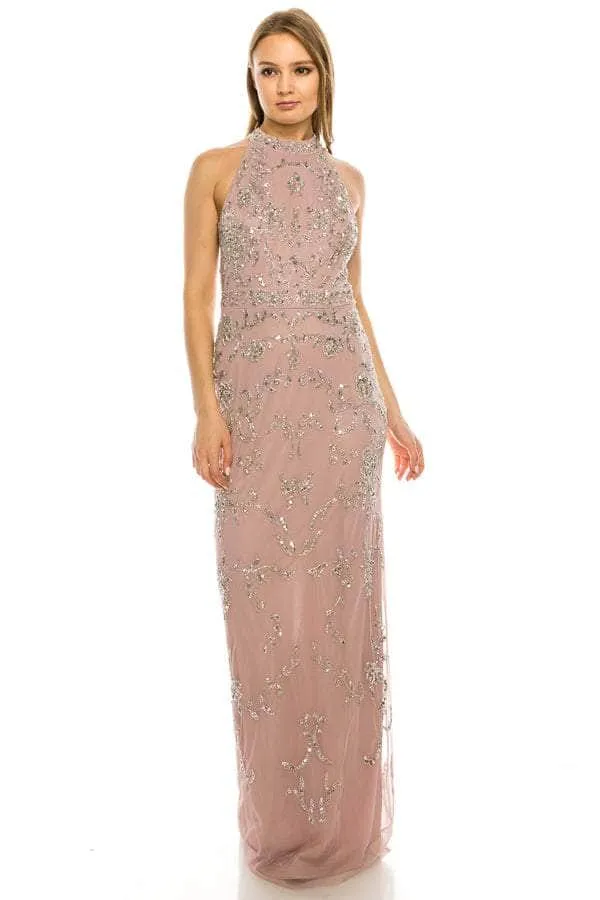 Elegant Adrianna Papell Halter Neck Evening Gown AP1E204944