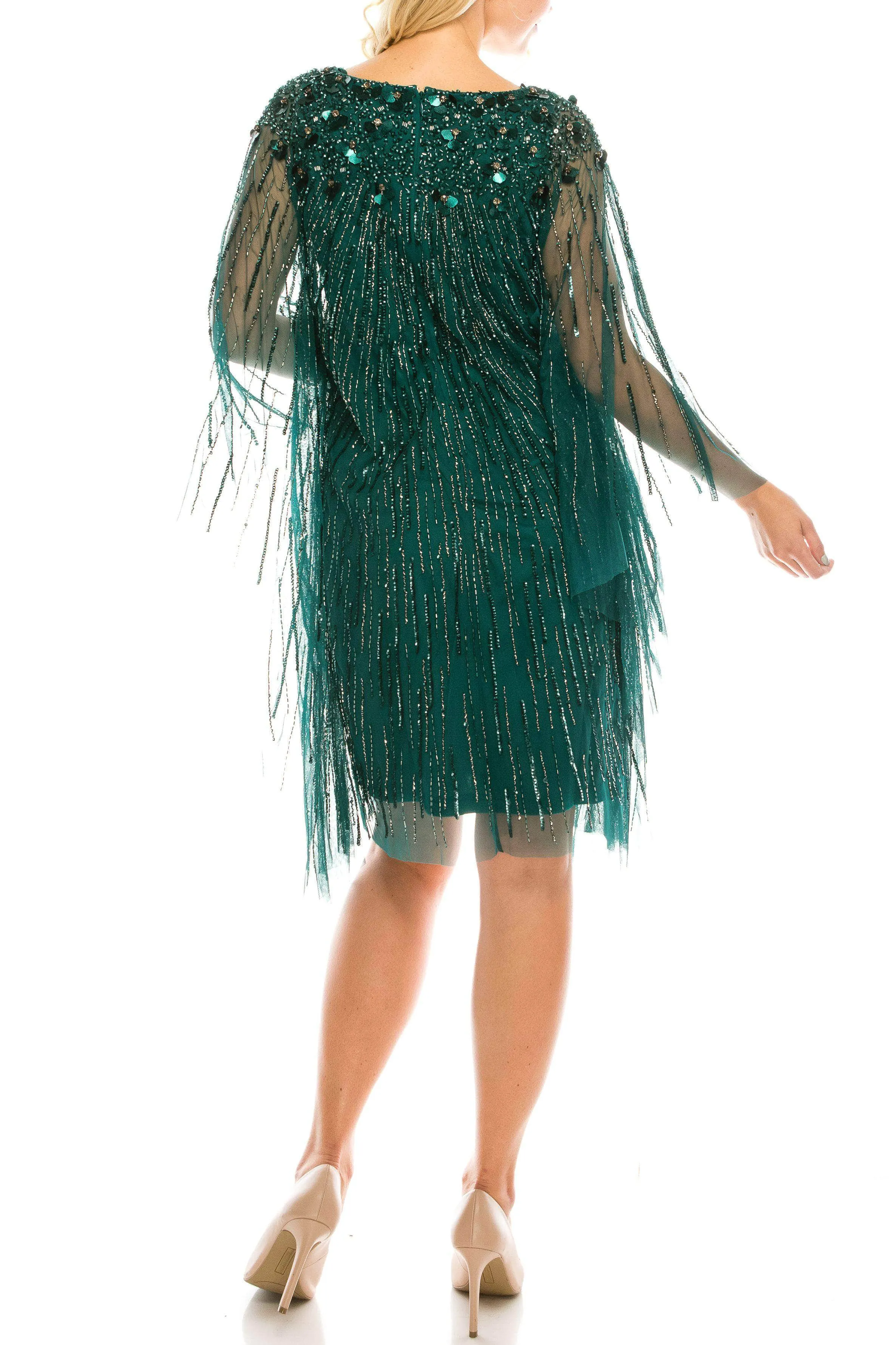 Adrianna Papell AP1E205532 - Fringed Batwing Sleeved Short Dress