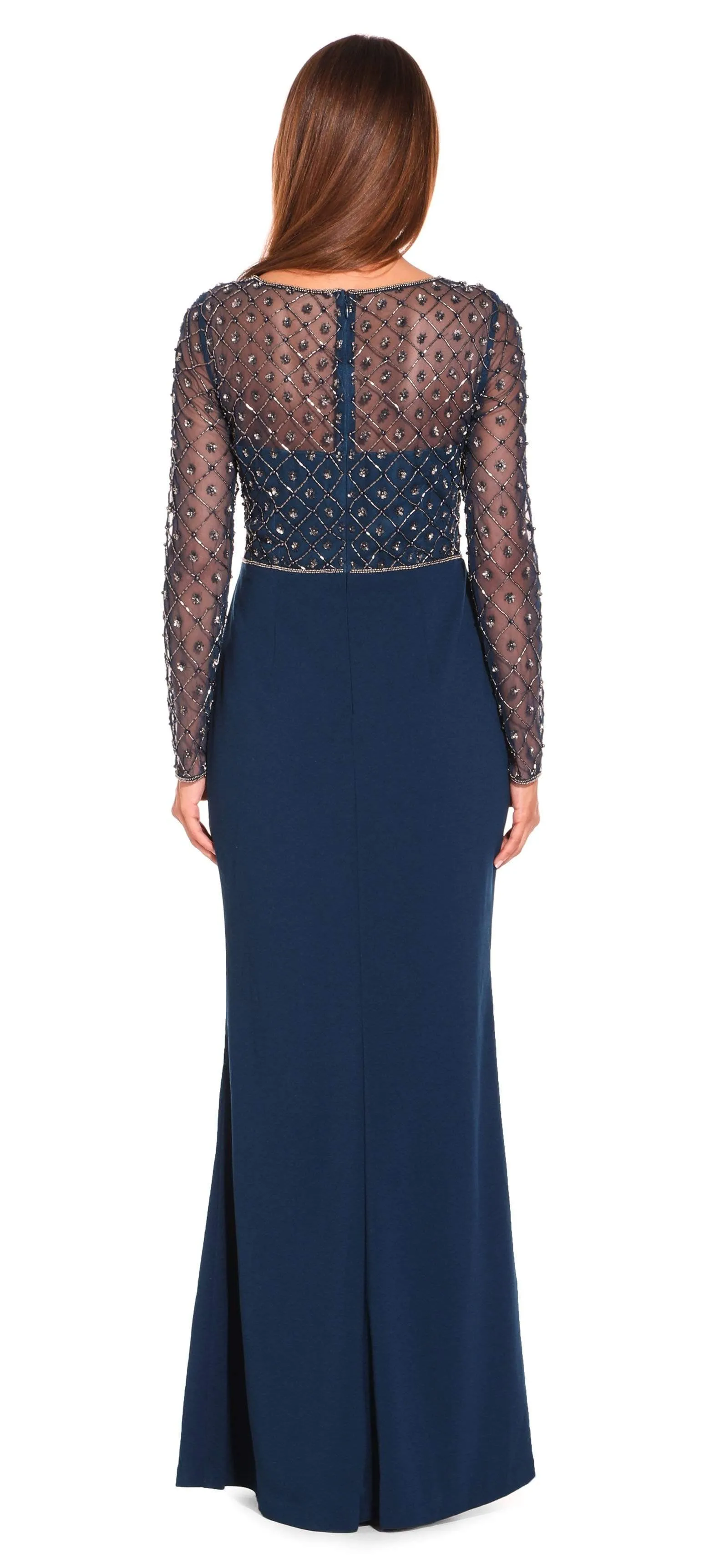 Adrianna Papell - Embellished V-Neck Evening Dress AP1E203730 - 1 pc Deep Blue In Size 4 Available