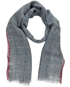 Final Sale: Luxury Agnona Scarf in Gray and Maroon Plaid Check - High-Quality Linen and Silk Shawl