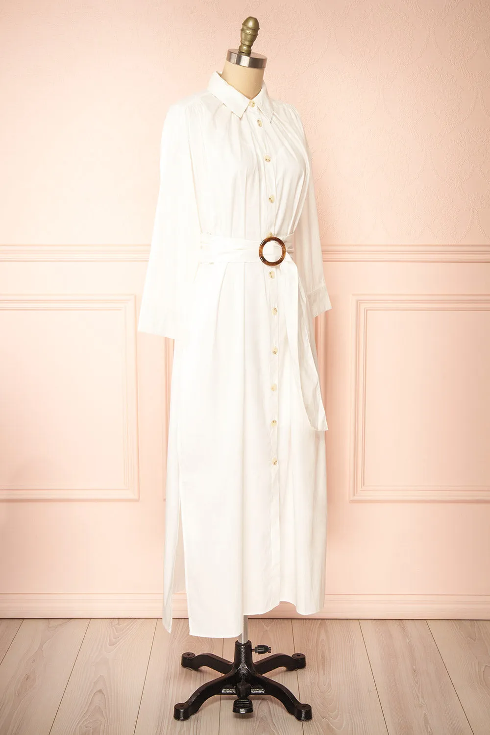 Alanna | Long White Shirt Dress w/ Belt