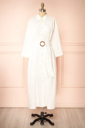 Alanna | Long White Shirt Dress w/ Belt