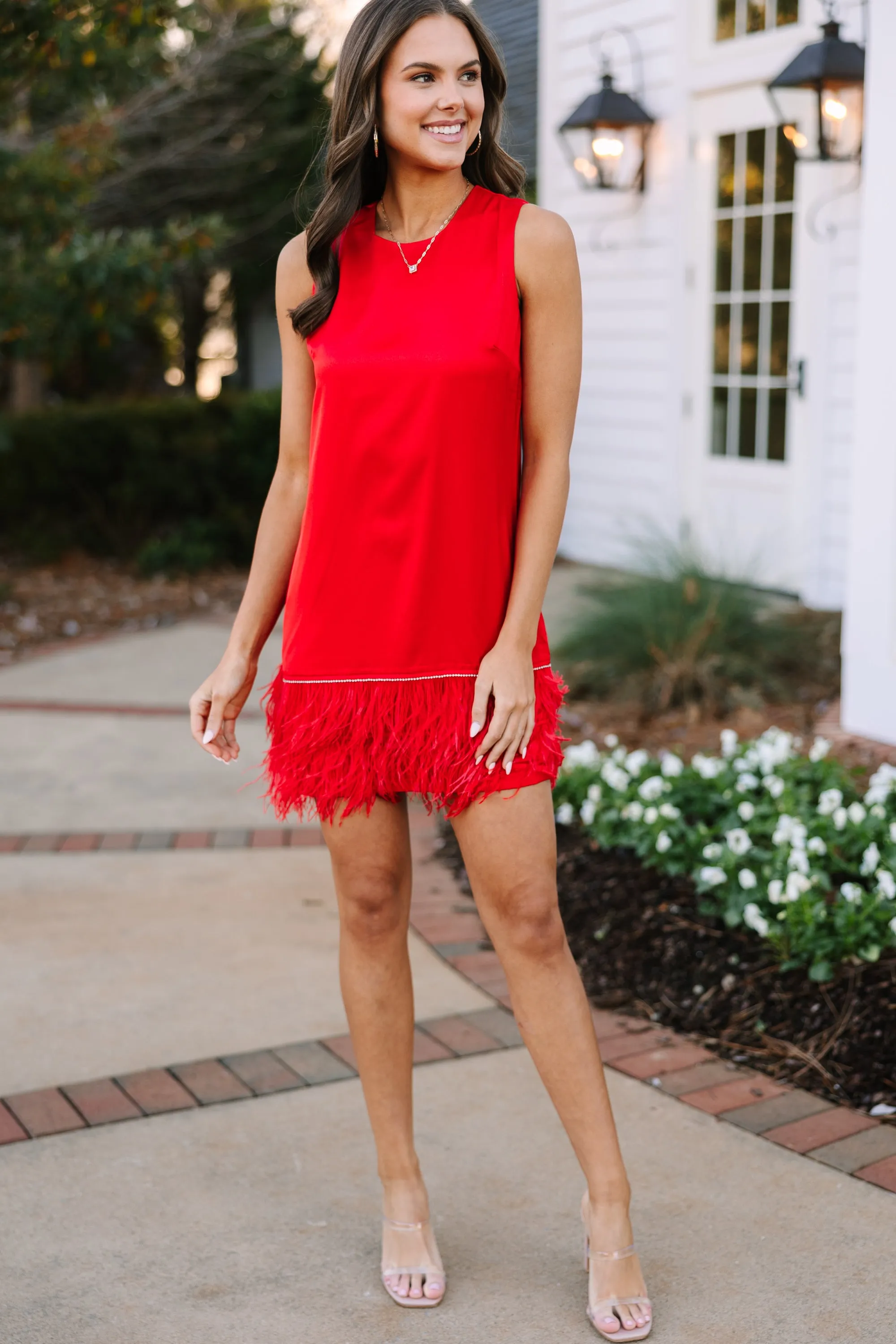 All The Drama I Need Red Feather Shift Dress