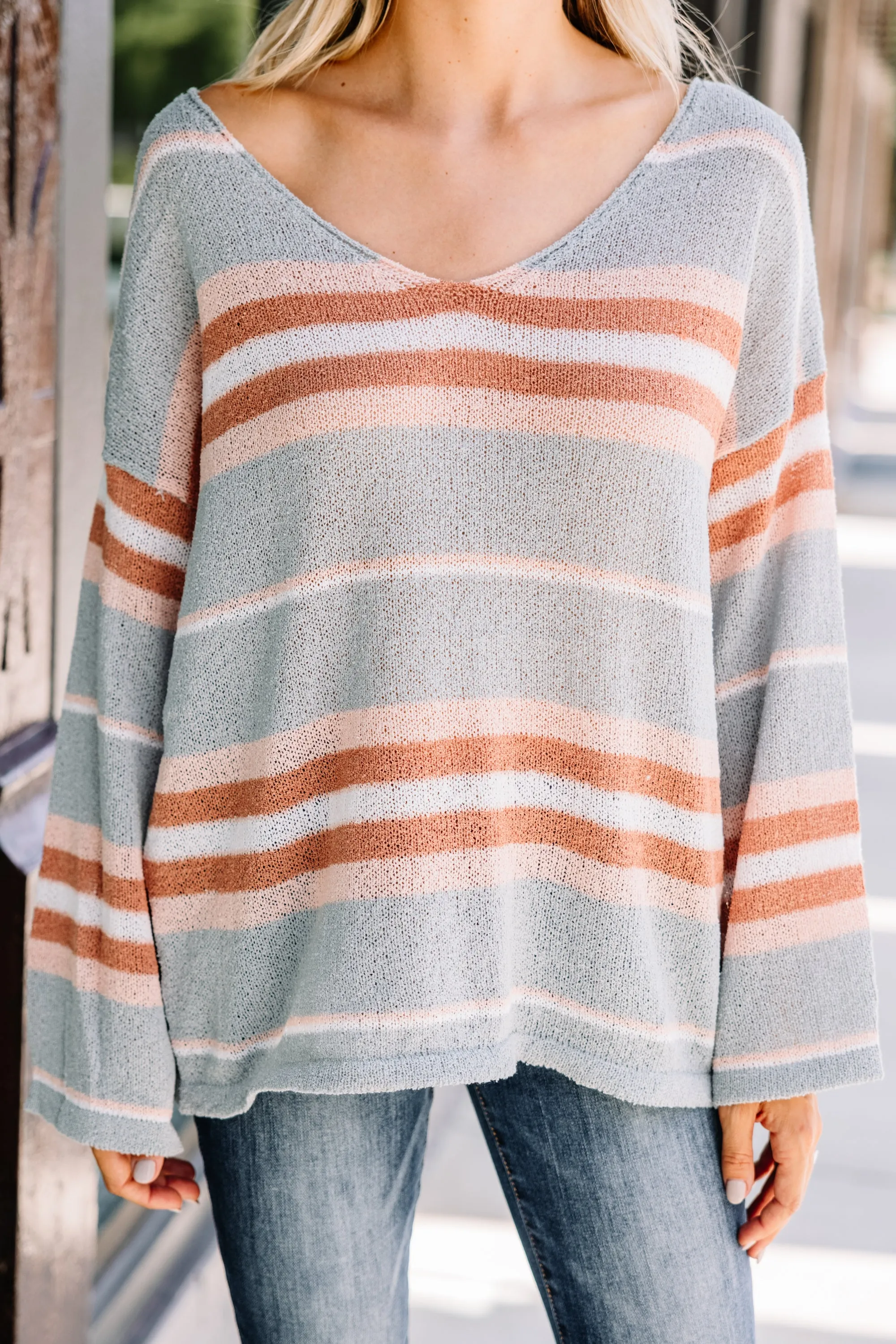 Always Easy Sage Green Striped Sweater