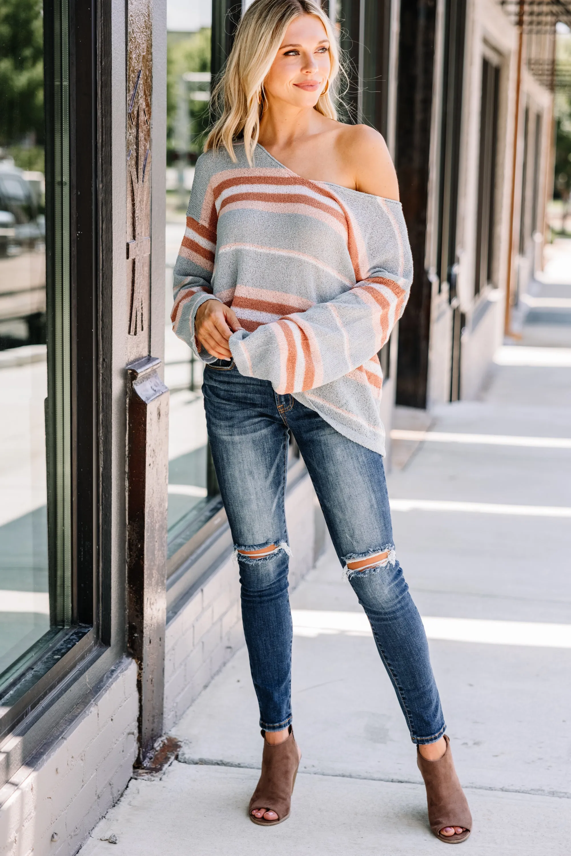 Always Easy Sage Green Striped Sweater