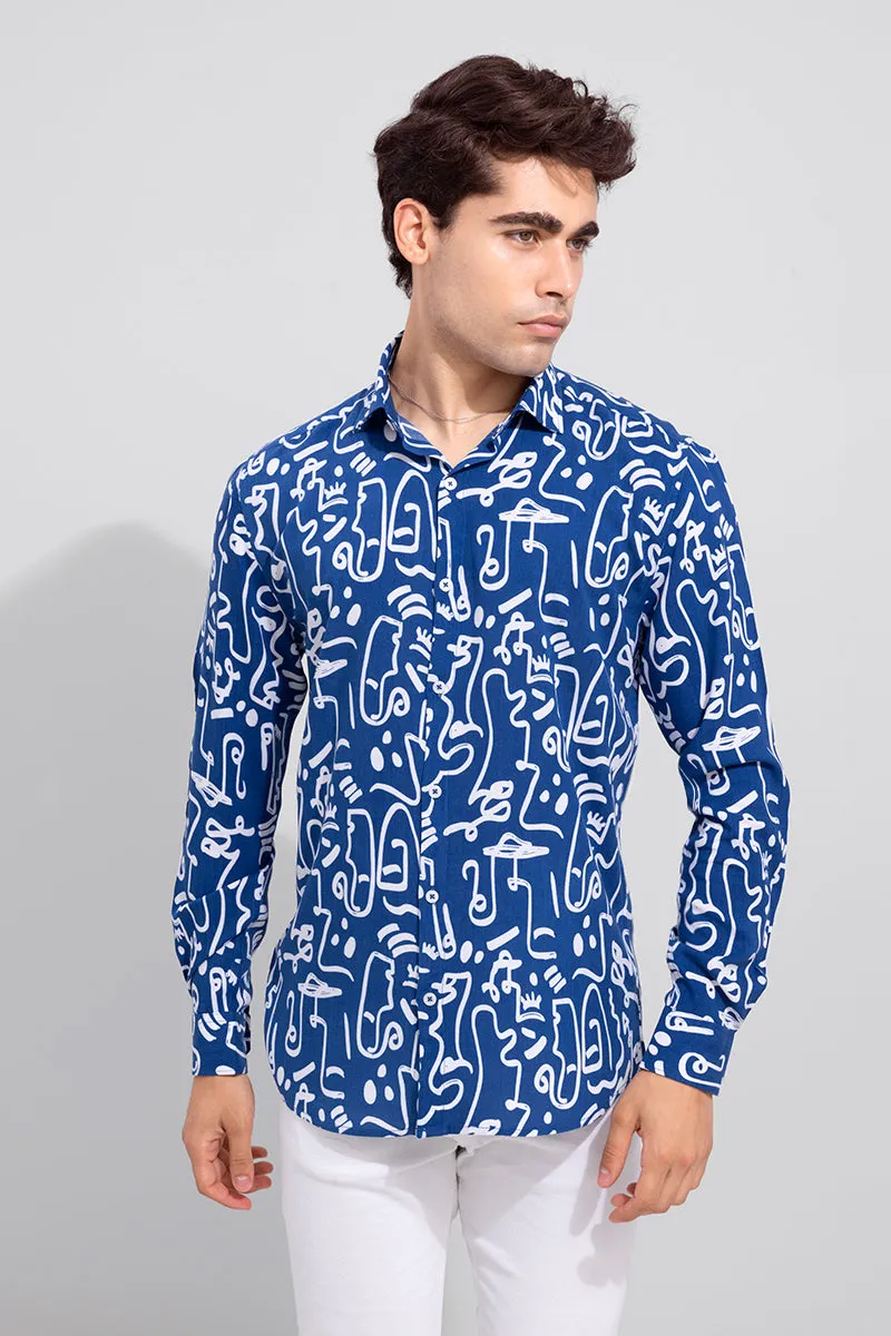 Arabic Doodle Blue Shirt