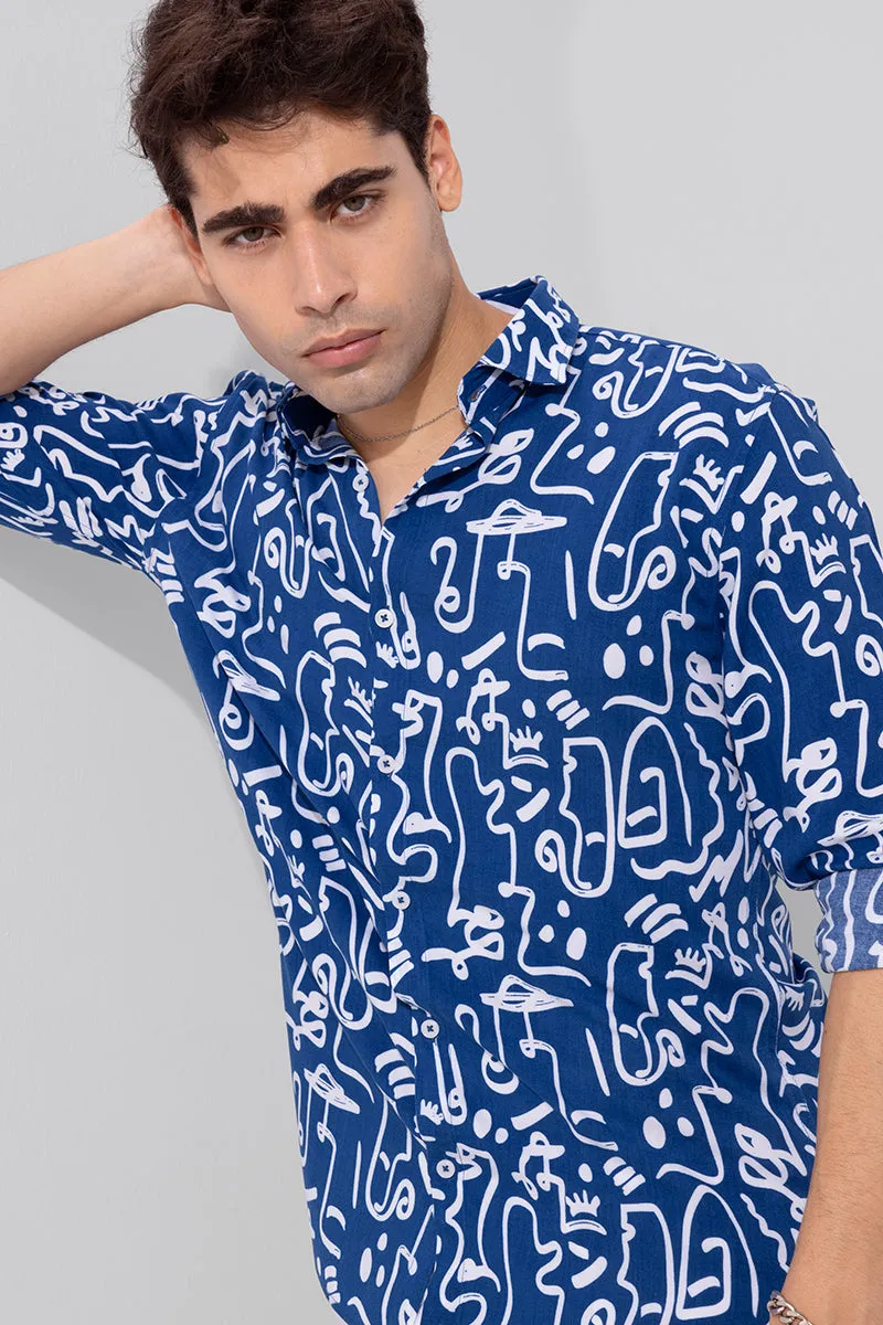 Arabic Doodle Blue Shirt