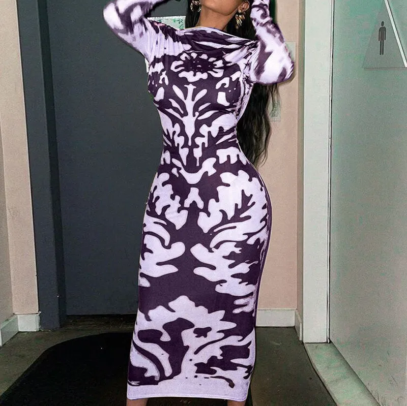 Backless Long Sleeve Bodycon Maxi Dress