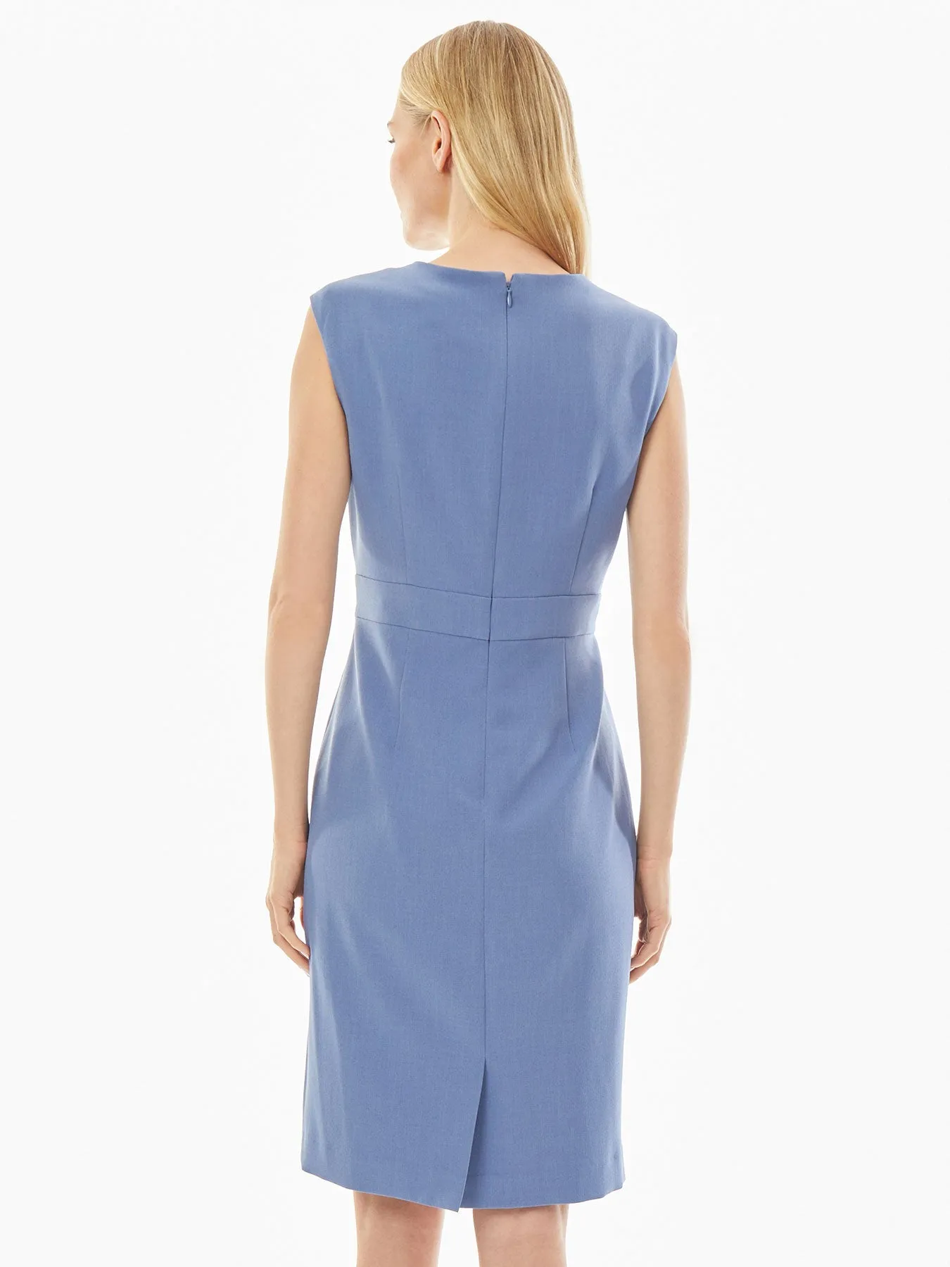 Banded Waist Stretch Crepe Sheath Dress