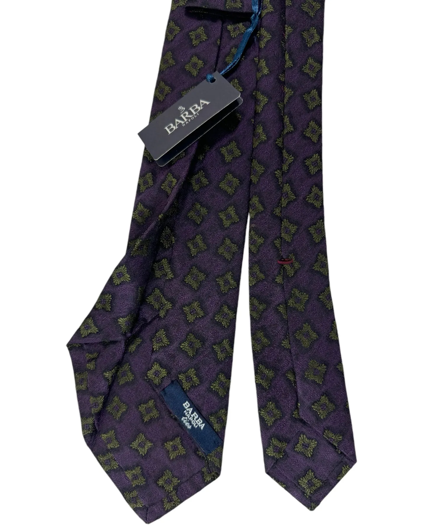 Barba Sevenfold Tie Purple Olive Floral Design - Wool Silk