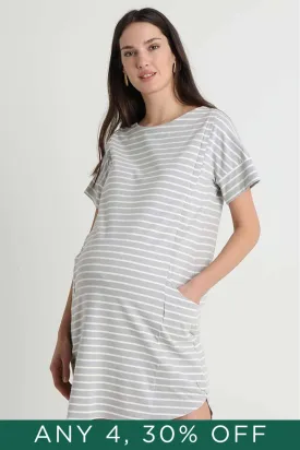 Batwing Sleeves Cambrie Nursing Dress Grey Stripes