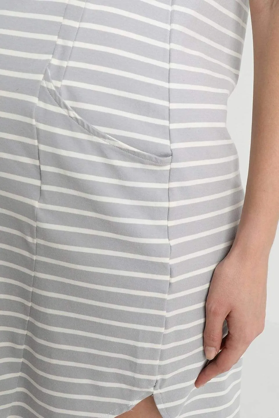 Batwing Sleeves Cambrie Nursing Dress Grey Stripes