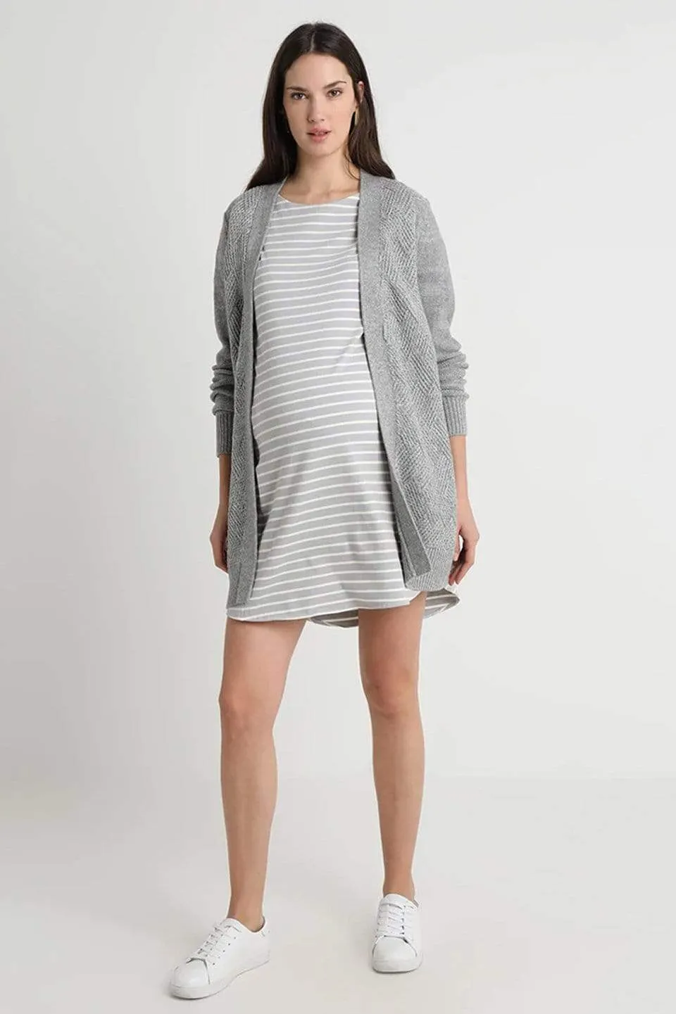 Batwing Sleeves Cambrie Nursing Dress Grey Stripes