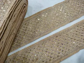 Beige & Golden Embellished Zari Lace