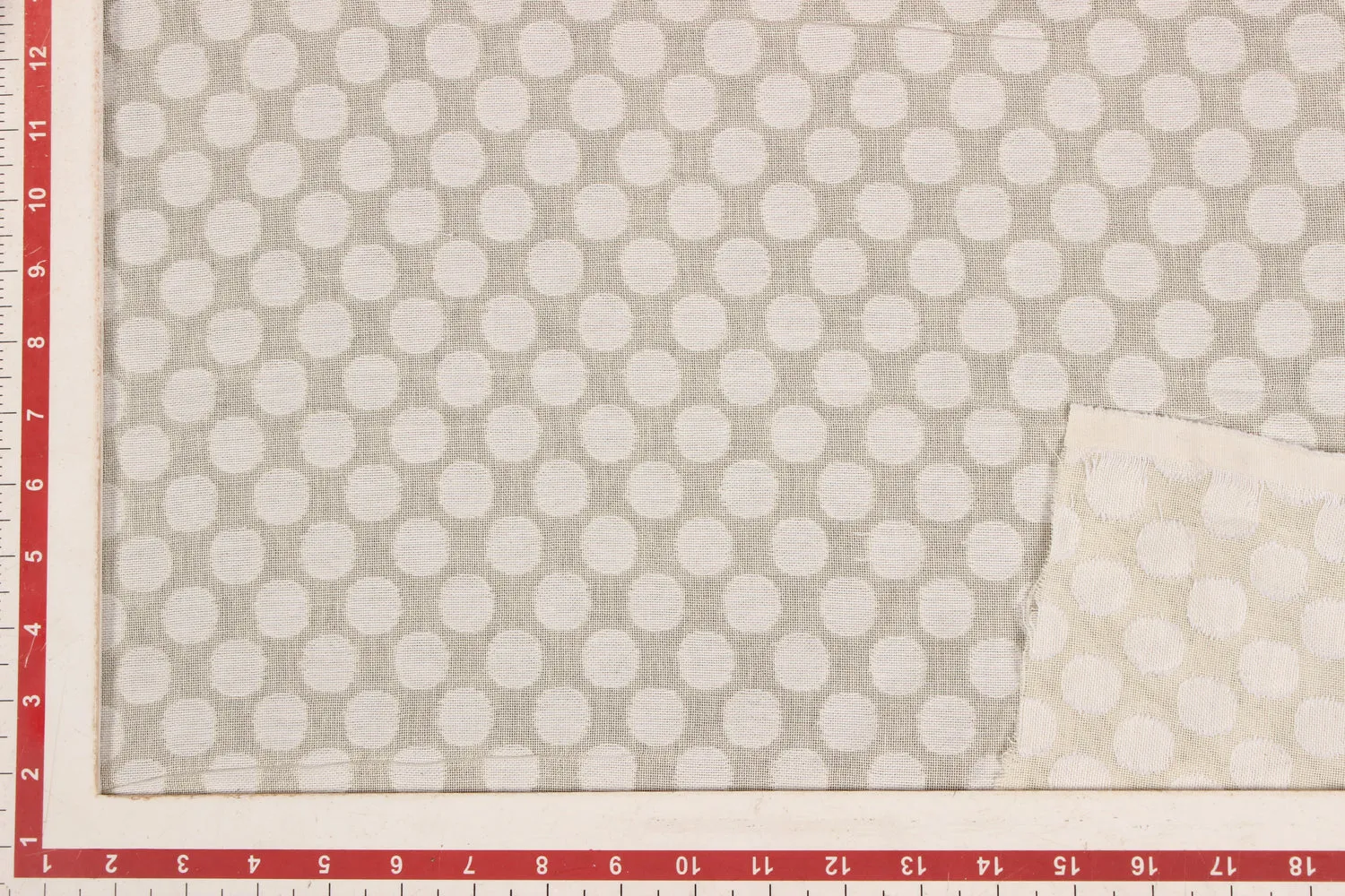 Beige & White Polka Dots Cotton Jacquard Fabric