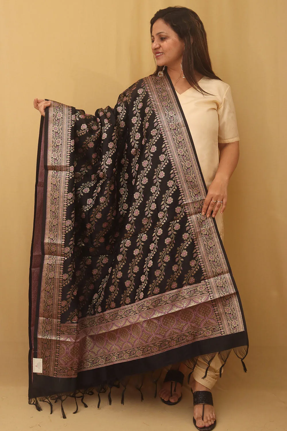 Black Banarasi Silk Meenakari Dupatta