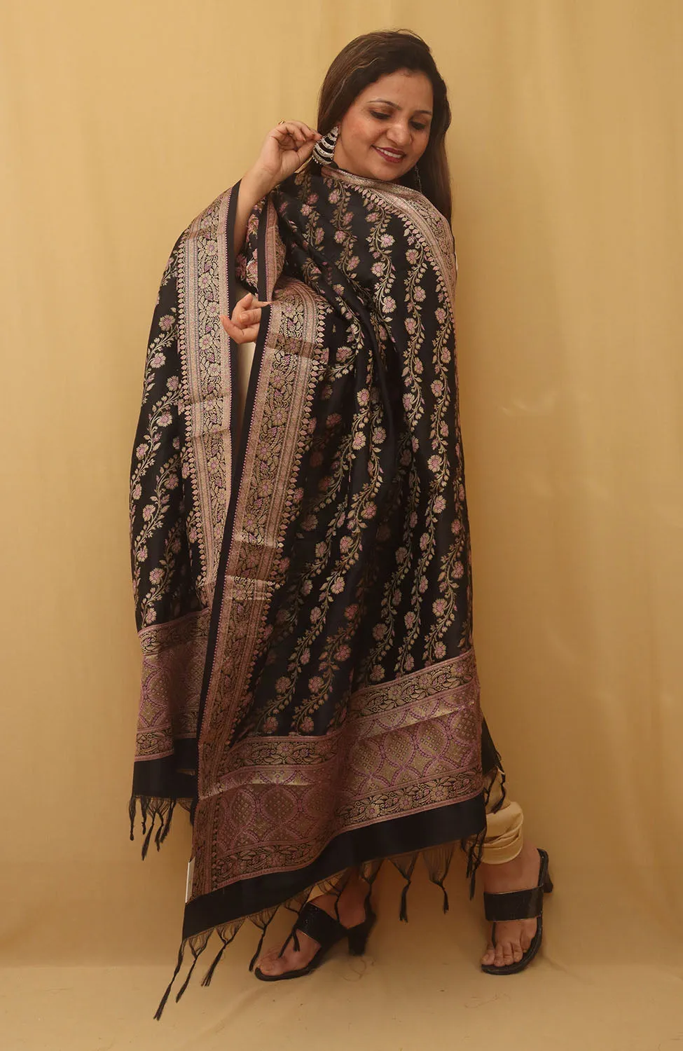 Black Banarasi Silk Meenakari Dupatta