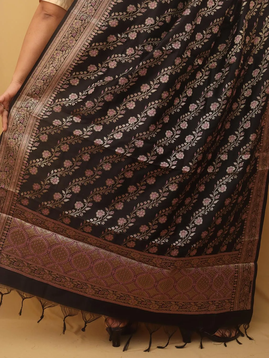 Black Banarasi Silk Meenakari Dupatta