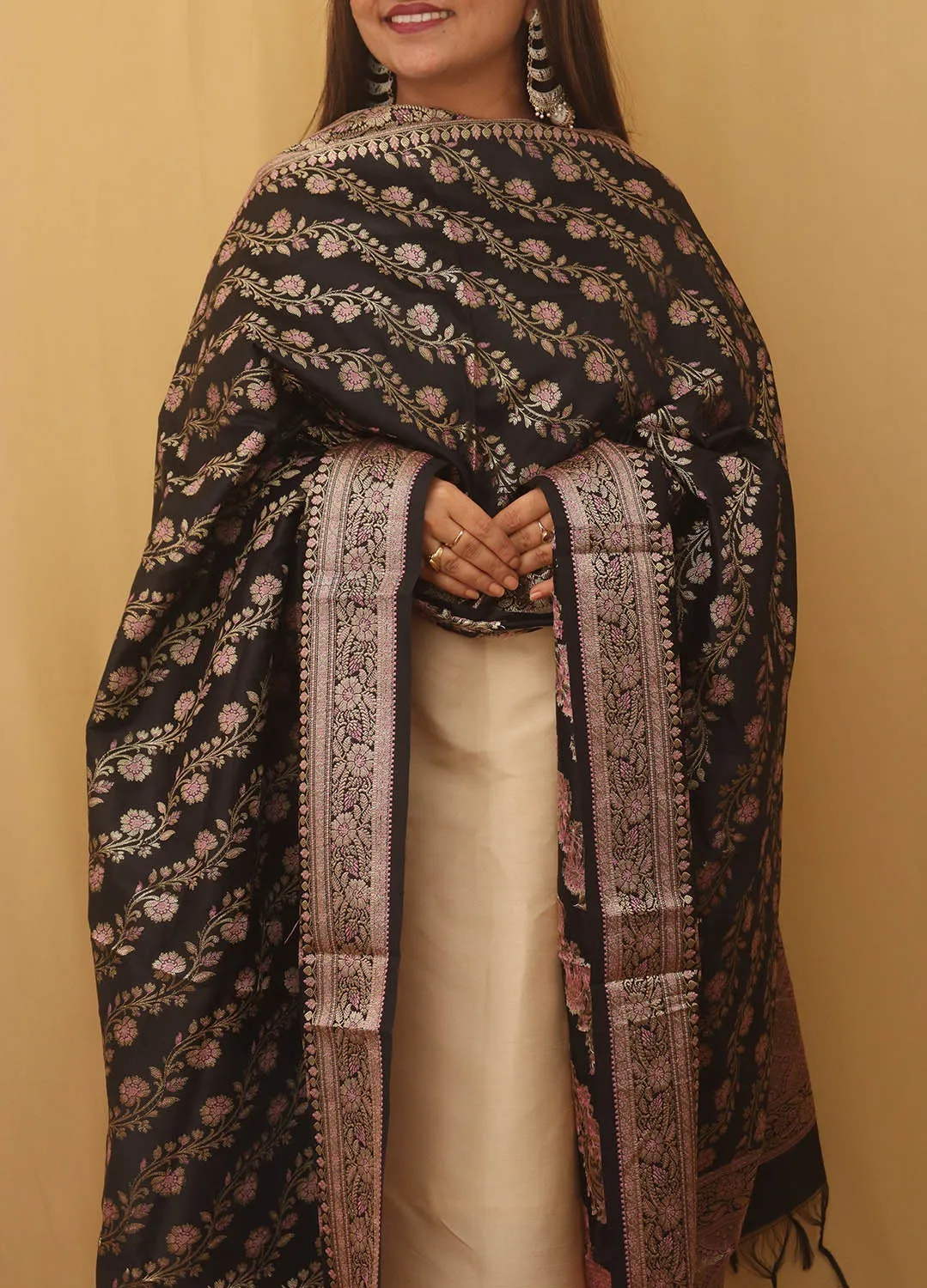 Black Banarasi Silk Meenakari Dupatta