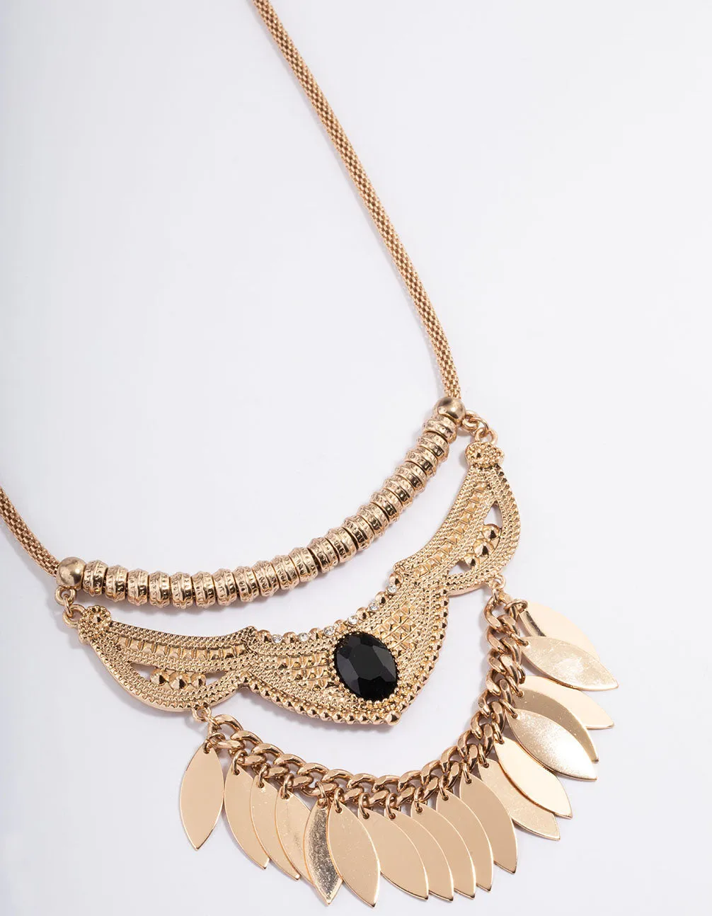 Black Boho Texture Multi Fringe Necklace