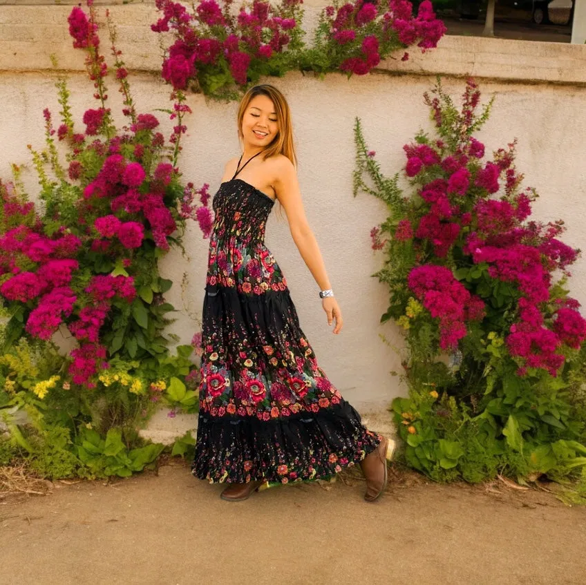 Black Floral Tiered SunDress Maxi Dress