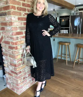 Black Lace Overlay Midi Dress