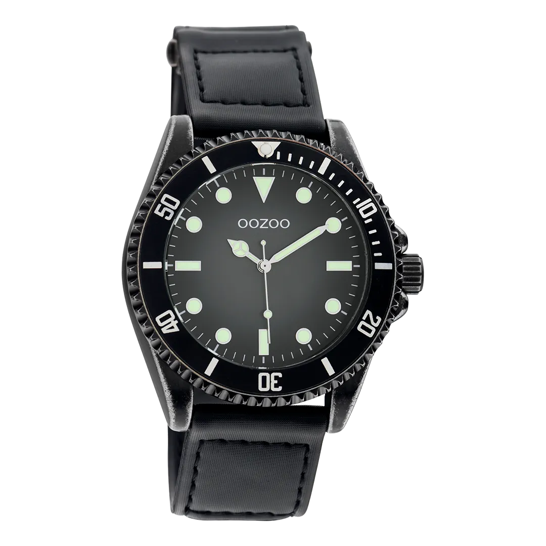 Black OOZOO watch with black velcro strap - C11012