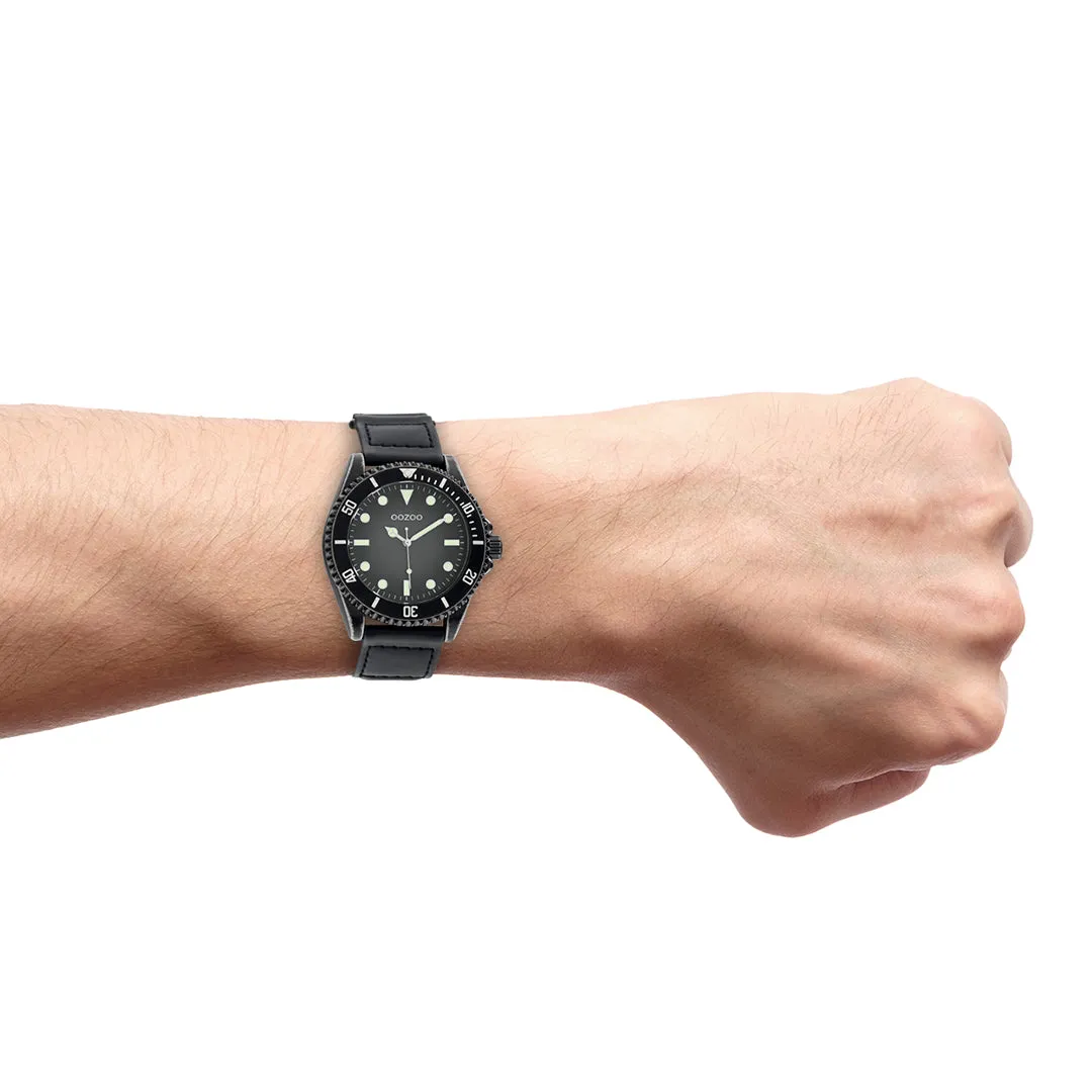 Black OOZOO watch with black velcro strap - C11012