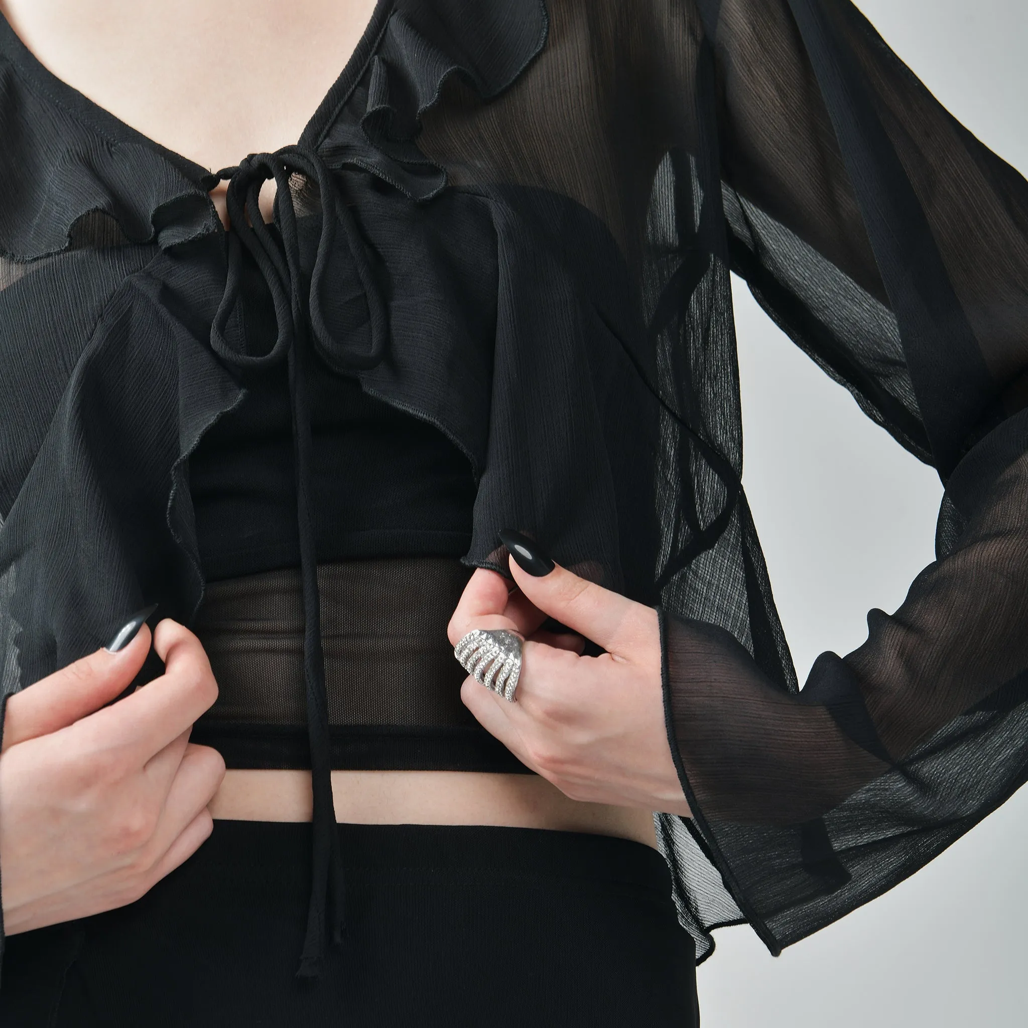 Optimized: Stylish Black Ruffle Shrug