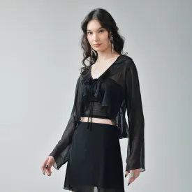 Optimized: Stylish Black Ruffle Shrug