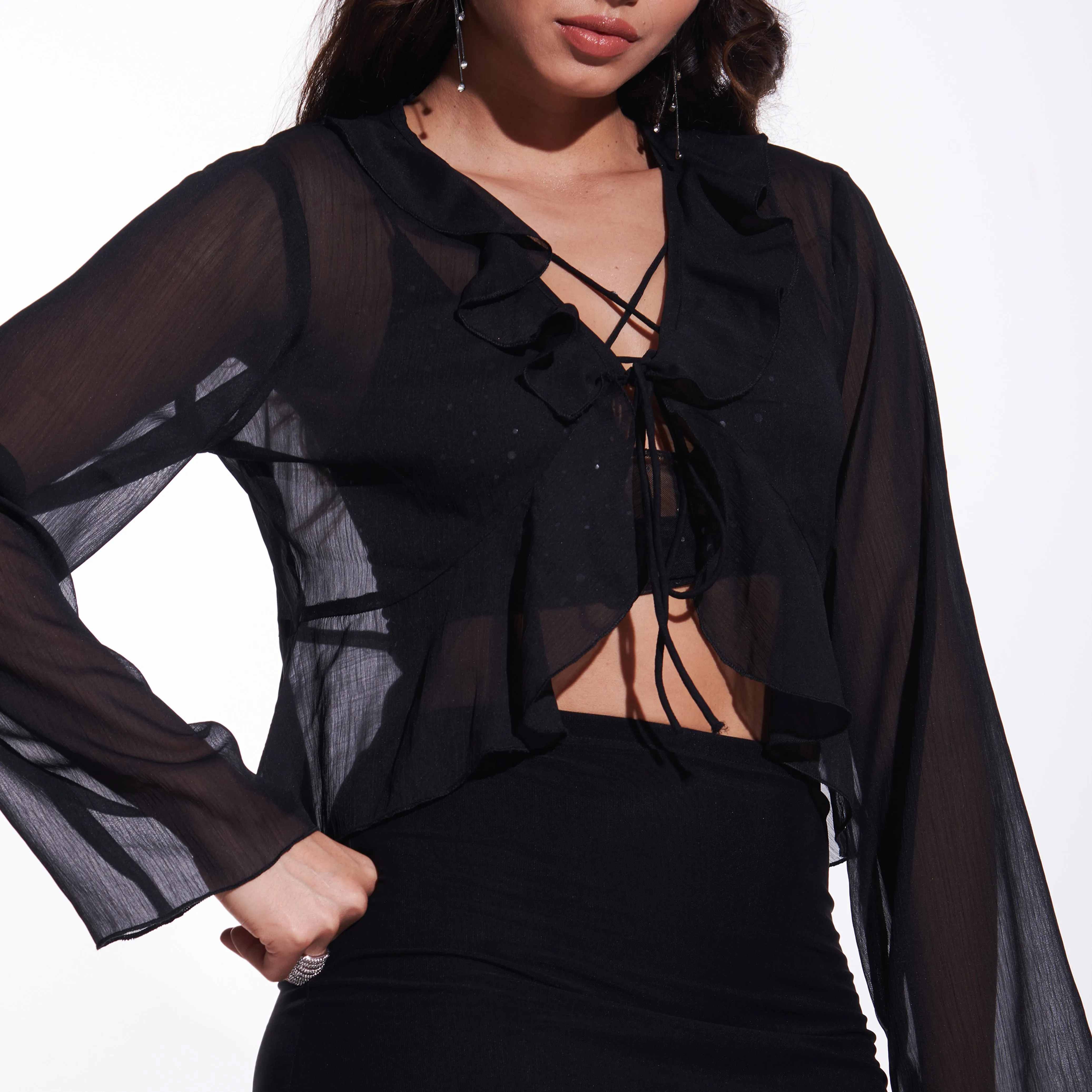 Optimized: Stylish Black Ruffle Shrug