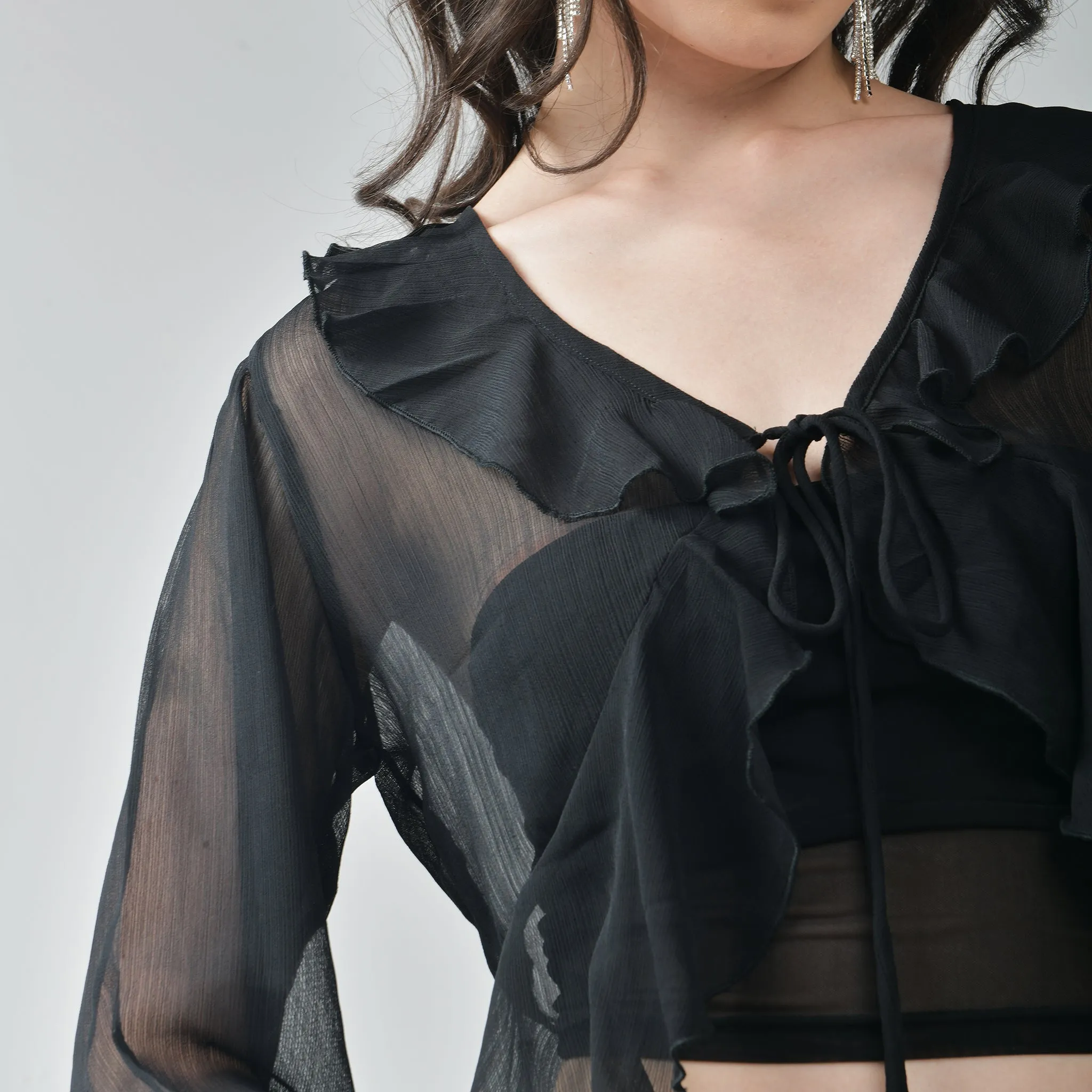 Optimized: Stylish Black Ruffle Shrug