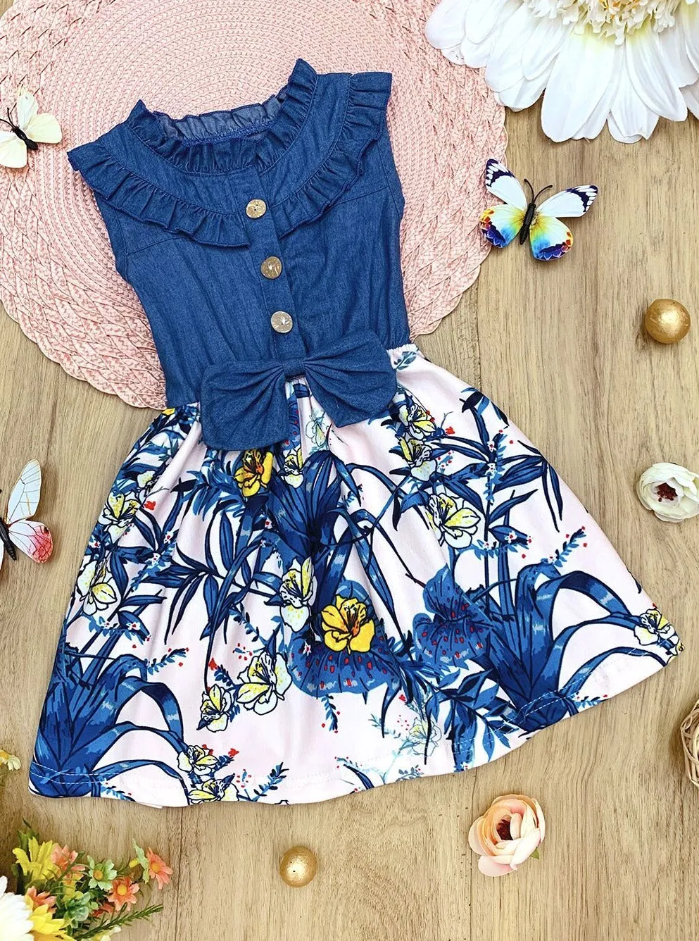 Bloom Beautiful Floral Chambray Dress