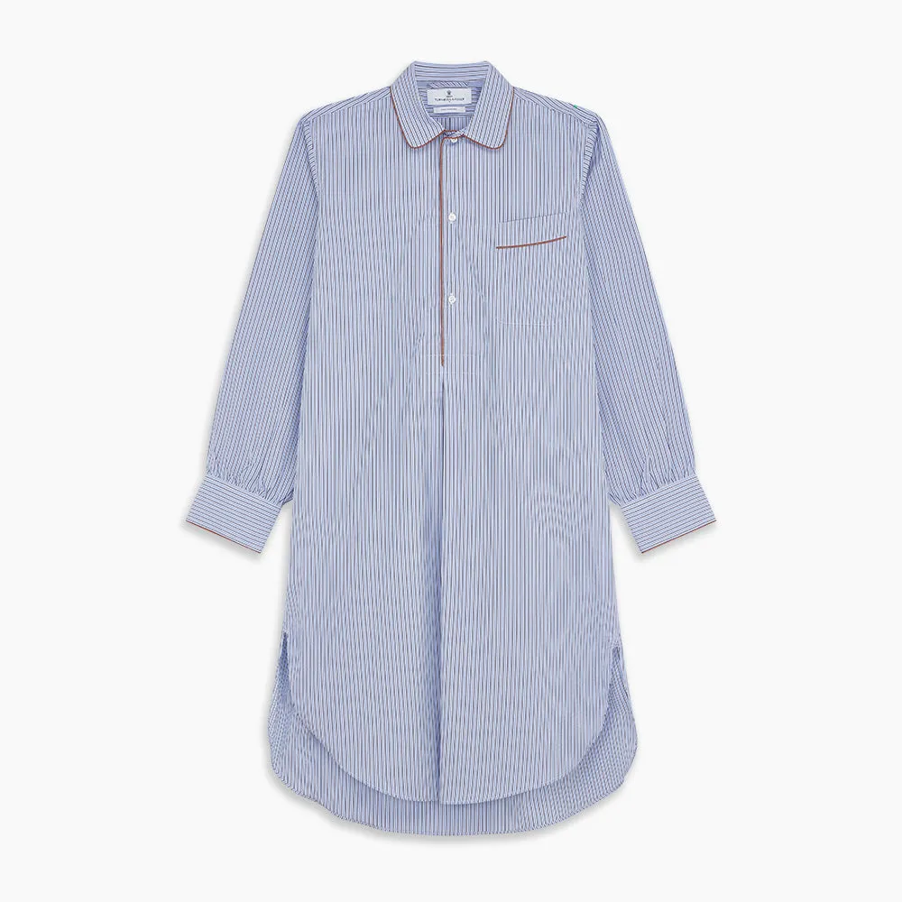 Blue and Navy Halo Stripe Cotton Sussex Nightshirt