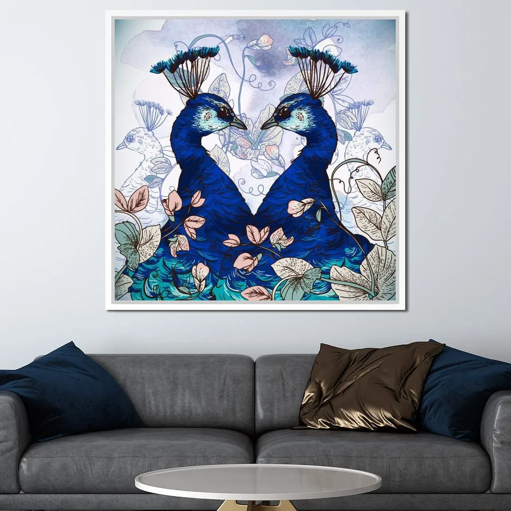 Blue Floral Peacocks