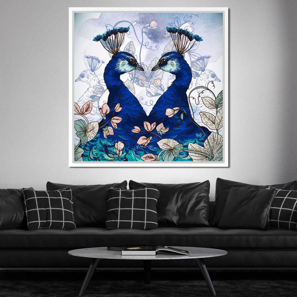 Blue Floral Peacocks