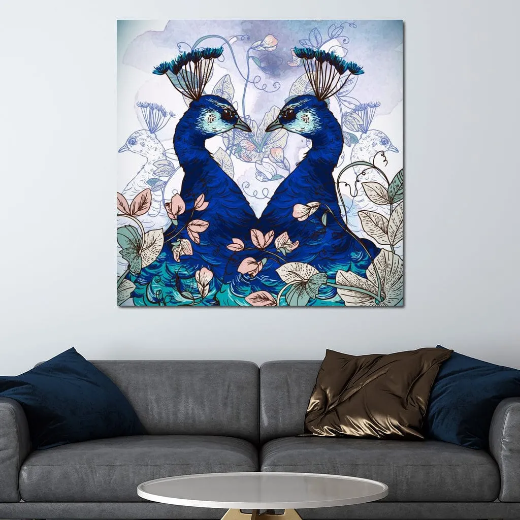 Blue Floral Peacocks