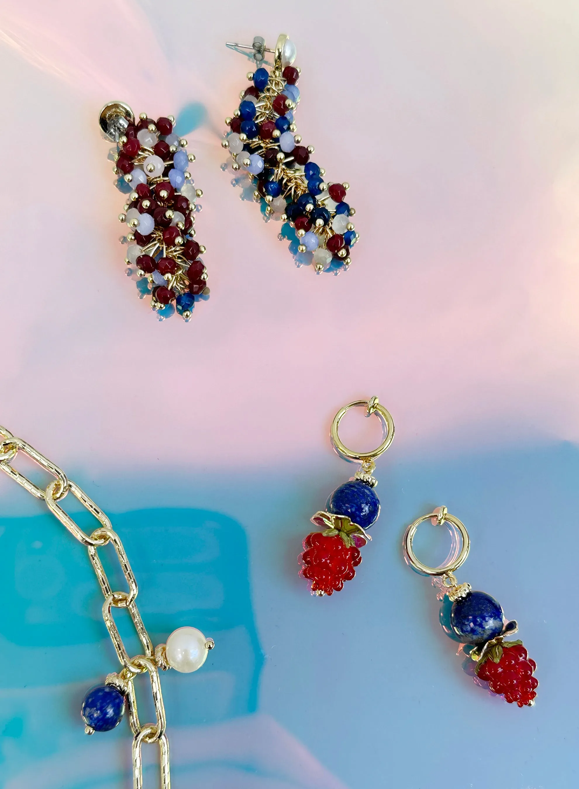 Blue Lapis with Red Rasberry Clip-on Earrings JE018