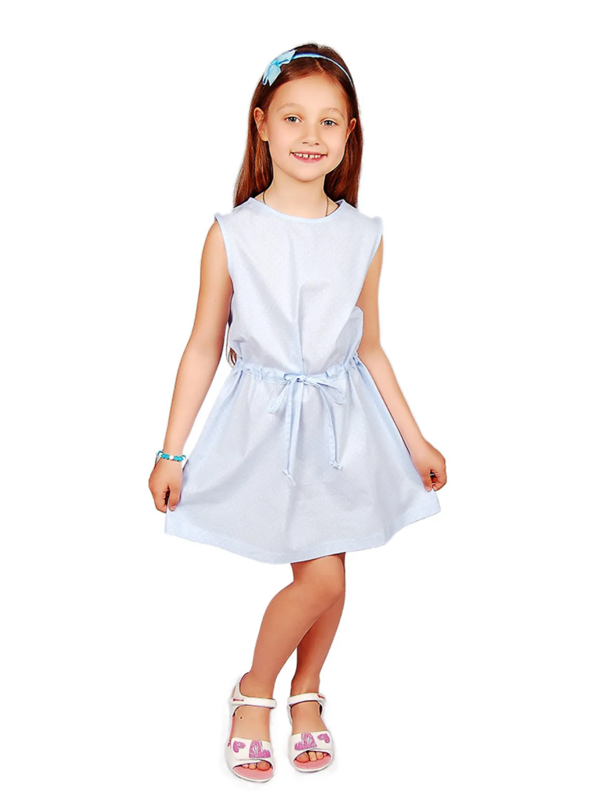 Blue Polka Dot Drawstring Dress by Kids Couture